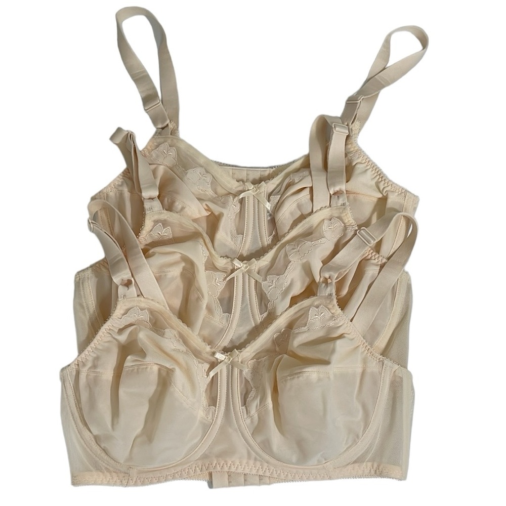 Bali Size 36D‎ Flower Underwire Bra, Light Beige. Three bras. New without tags.